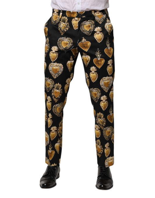 Dolce &amp; Gabbana Svarta Guldfärgade Byxor med Sacred Heart-mönster