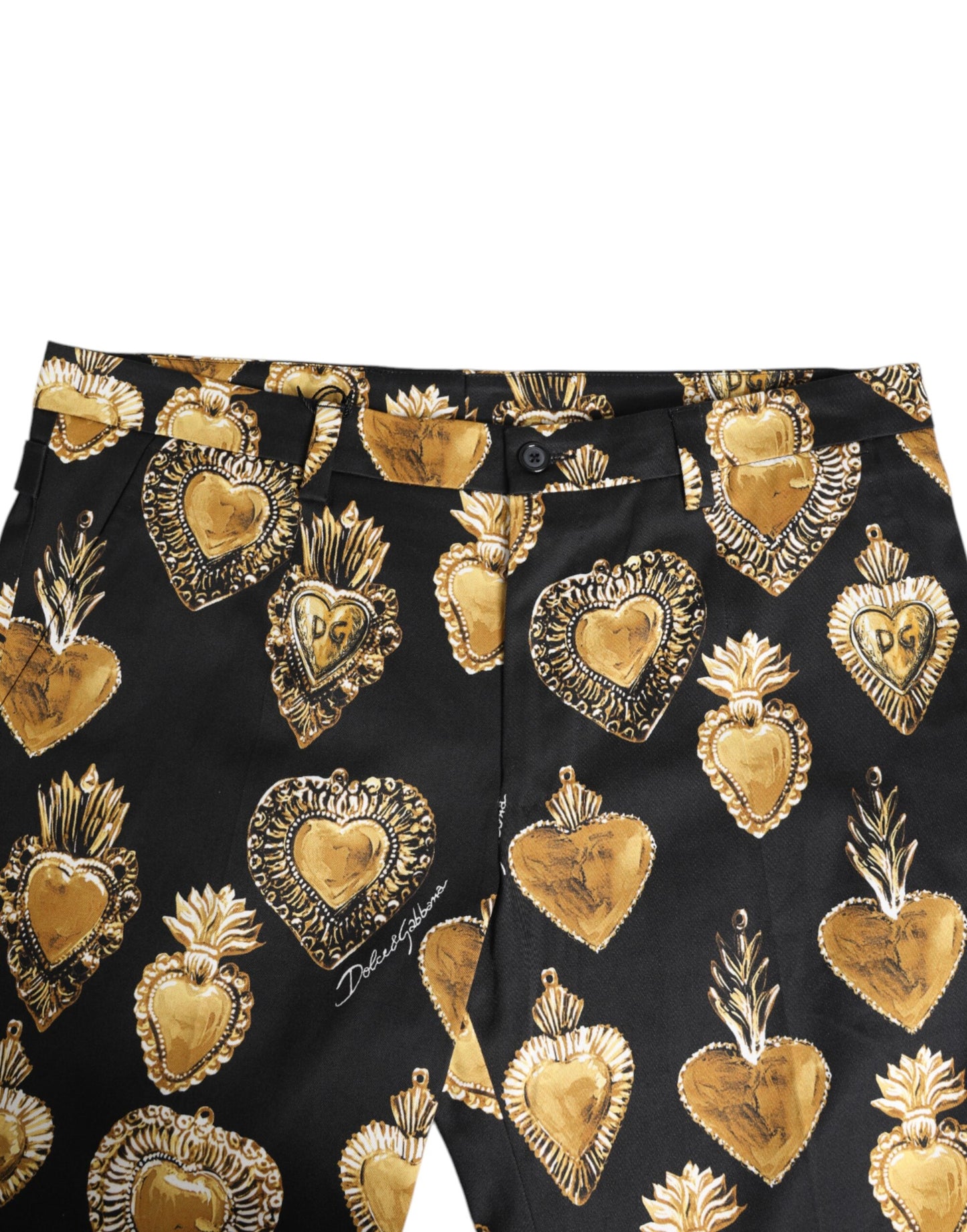 Dolce &amp; Gabbana Svarta Guldfärgade Byxor med Sacred Heart-mönster