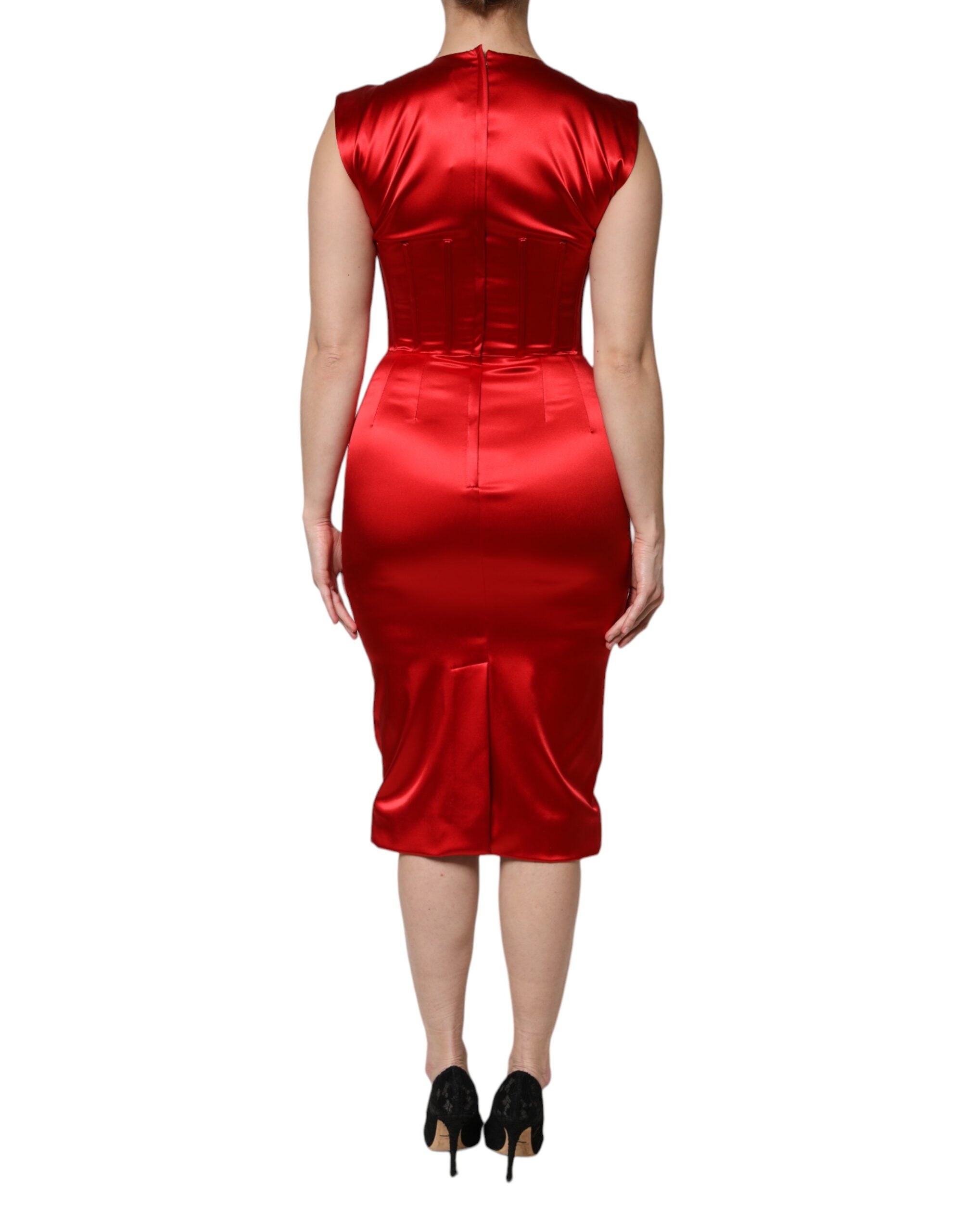 Dolce & Gabbana Red Acetate Sleeveless Sheath Midi Dress