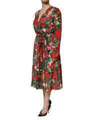 Dolce & Gabbana Multicolor Floral Long Sleeves V-neck Dress