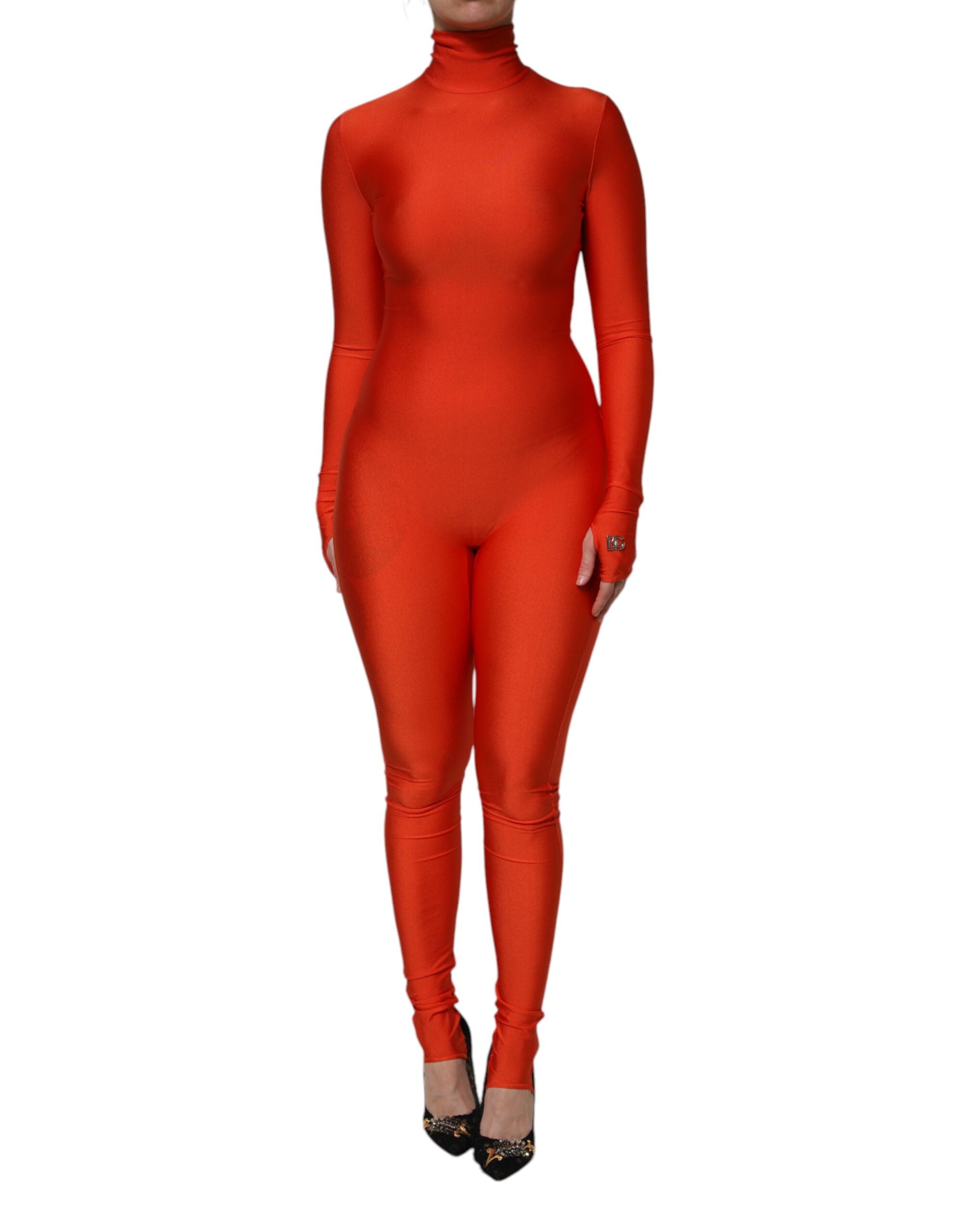 Röd nylon polotröja med bodycon-klänning