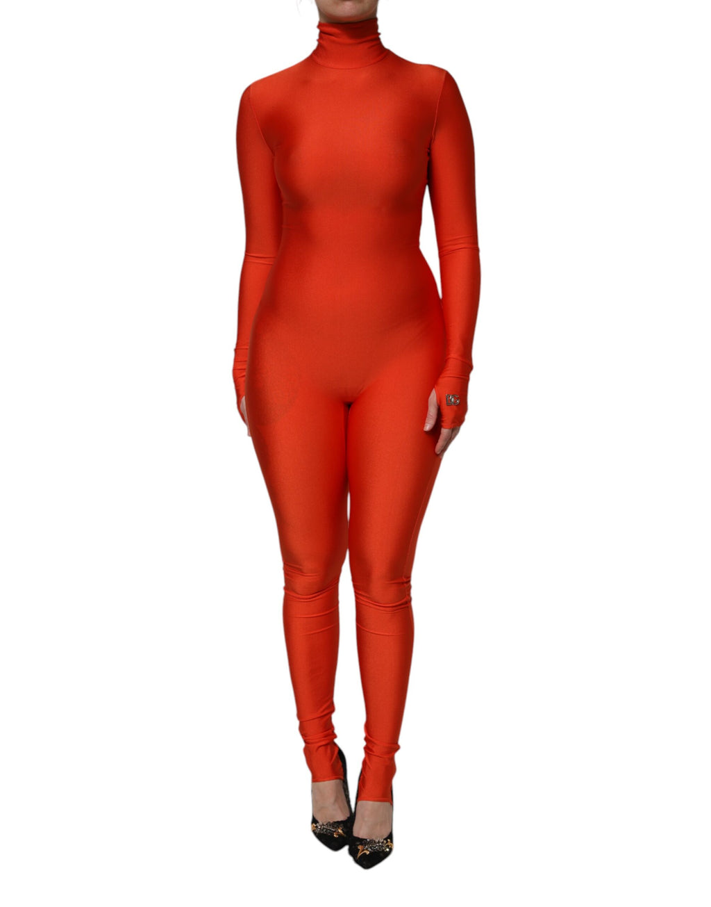 Rød nylon høyhalset bodycon-jumpsuitkjole
