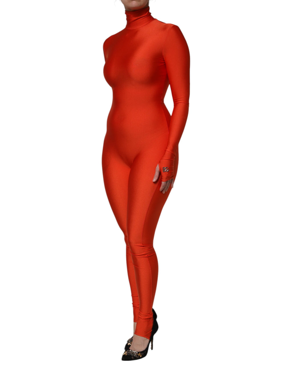 Rød nylon høyhalset bodycon-jumpsuitkjole
