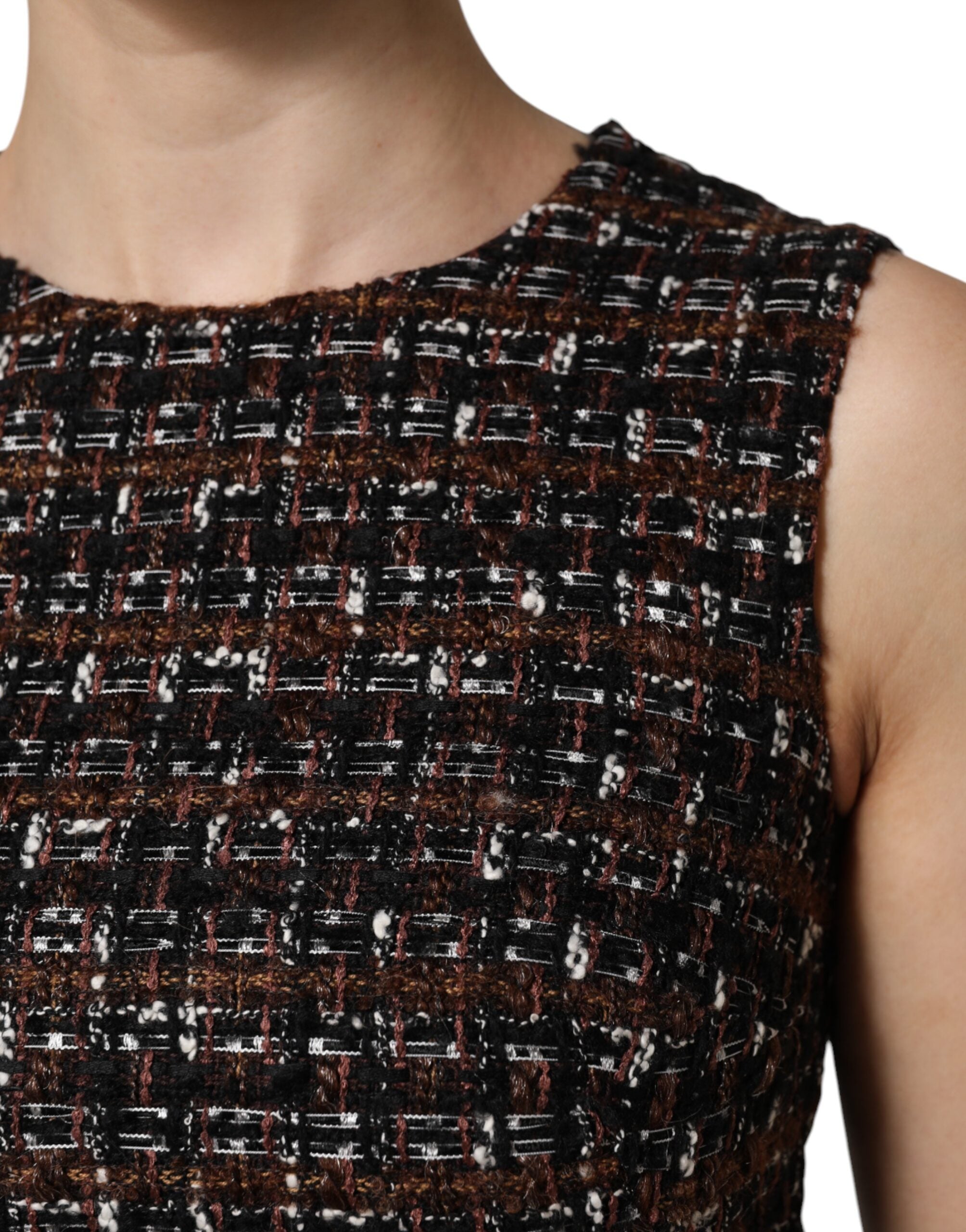 Flerfärgad Ärmlös Mini Tweed A-linjeklänning
