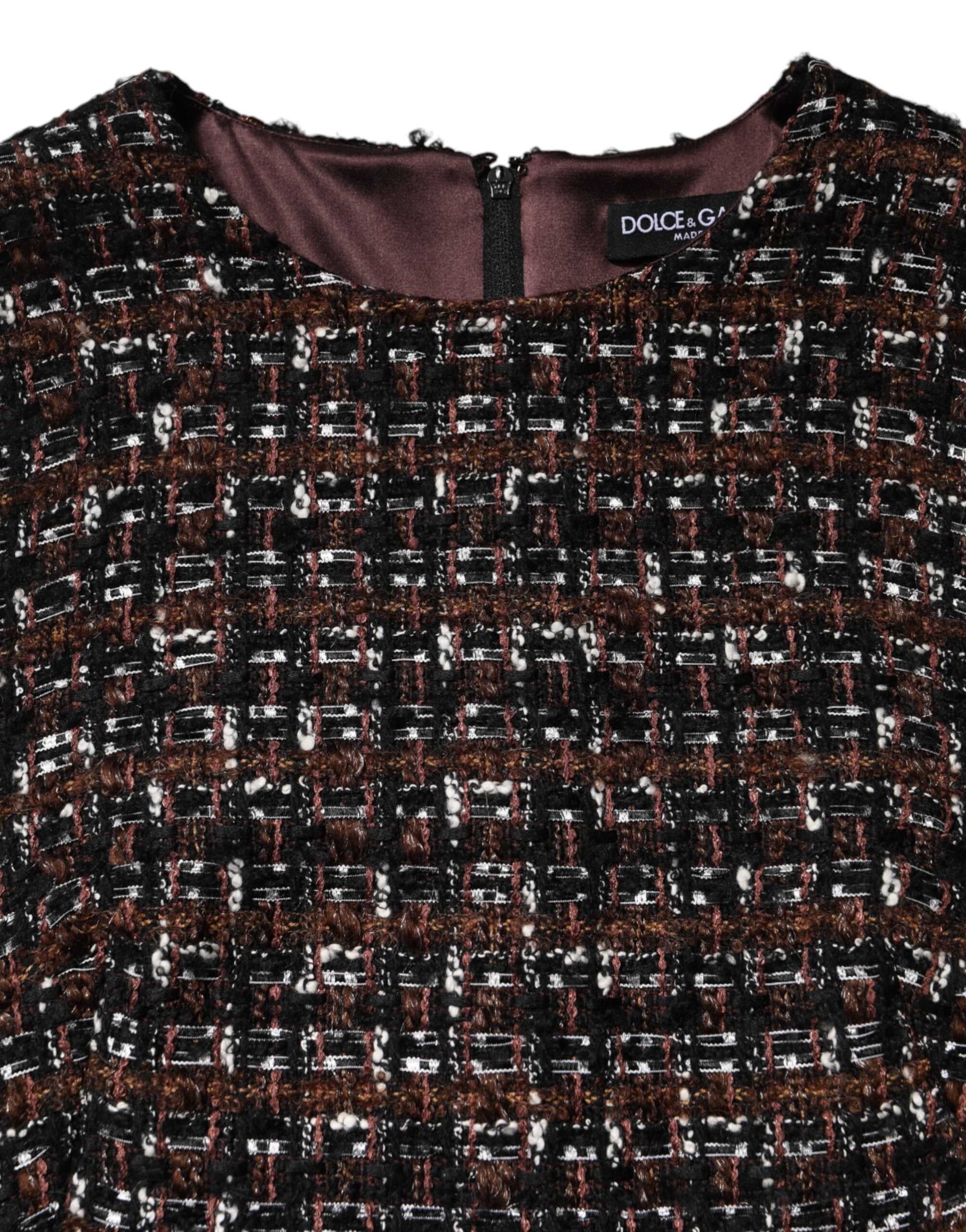 Flerfärgad Ärmlös Mini Tweed A-linjeklänning