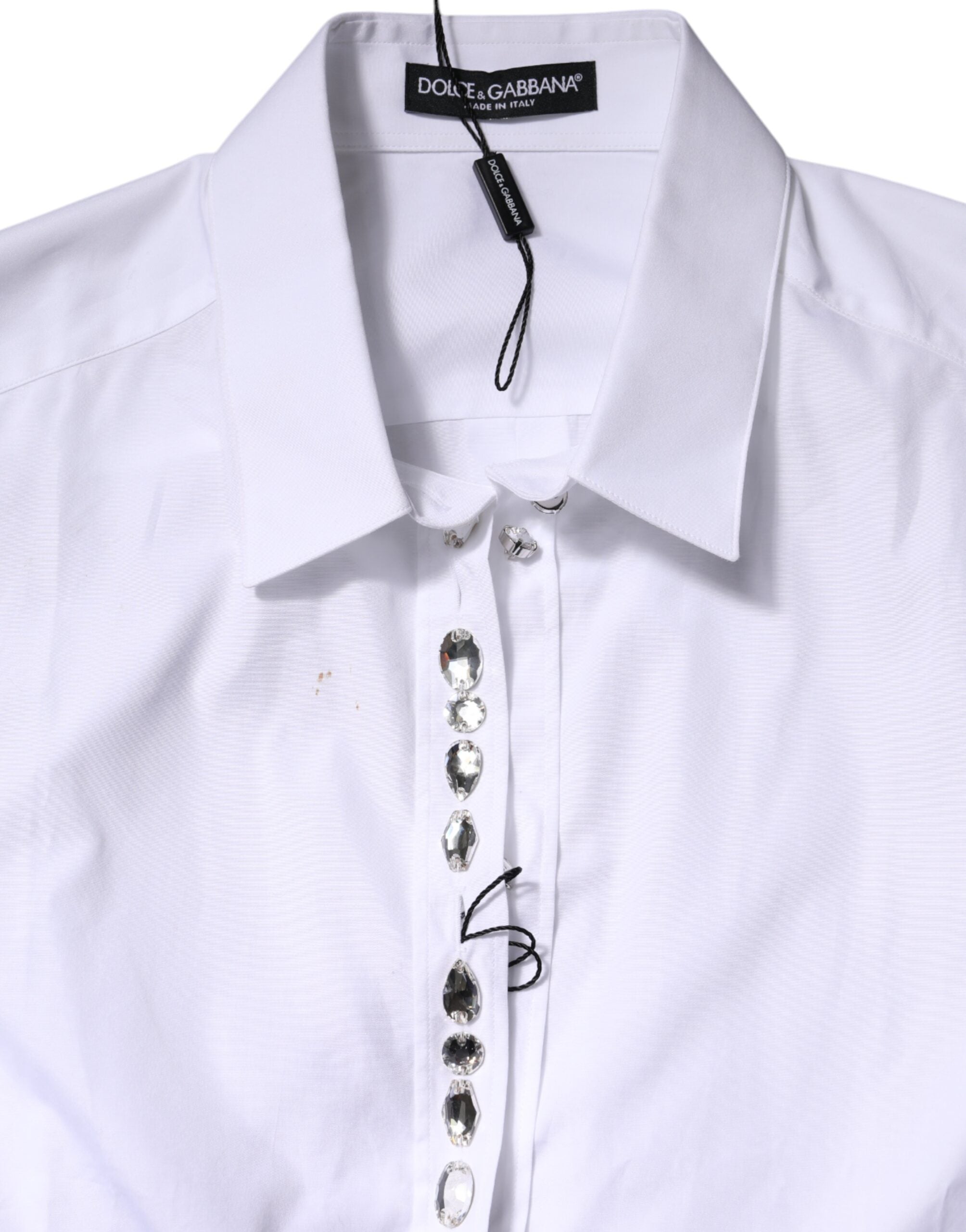 Dolce & Gabbana White Rhinestone Embellish Long Sleeves Top