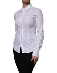 Dolce & Gabbana White Cotton Collared Long Sleeves Blouse Top
