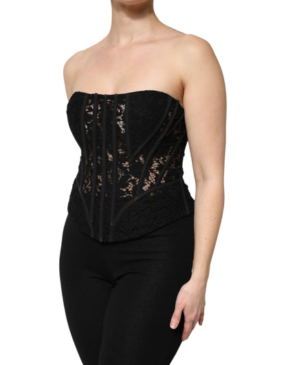 Dolce &amp; Gabbana Svart Bomull Blommig Spets Korsett Bustier Topp