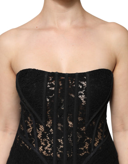 Dolce &amp; Gabbana Svart Bomull Blommig Spets Korsett Bustier Topp