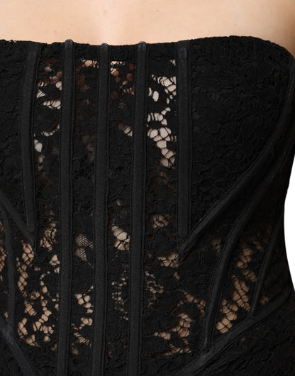 Dolce &amp; Gabbana Svart Bomull Blommig Spets Korsett Bustier Topp