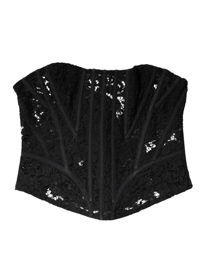 Dolce &amp; Gabbana Svart Bomull Blommig Spets Korsett Bustier Topp