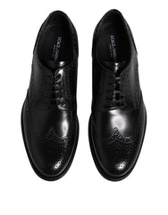 Dolce & Gabbana Black Leather Derby Wingtip Formal Shoes