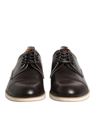 Pollini Dark Brown Leather Derby Lace Up Dress Formal Shoes