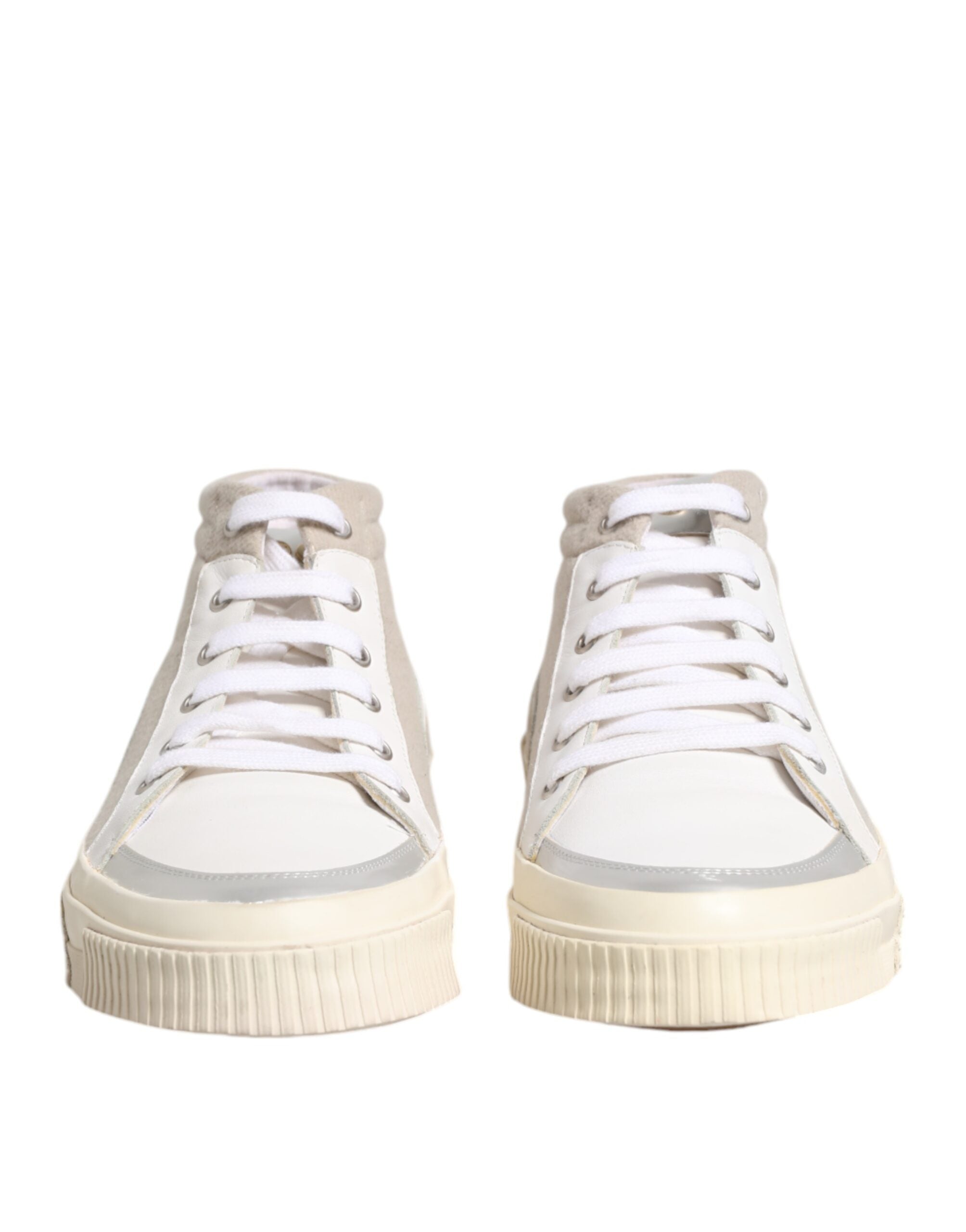 HIDE & JACK White Beige Lace Up Mid Top Casual Sneakers Shoes