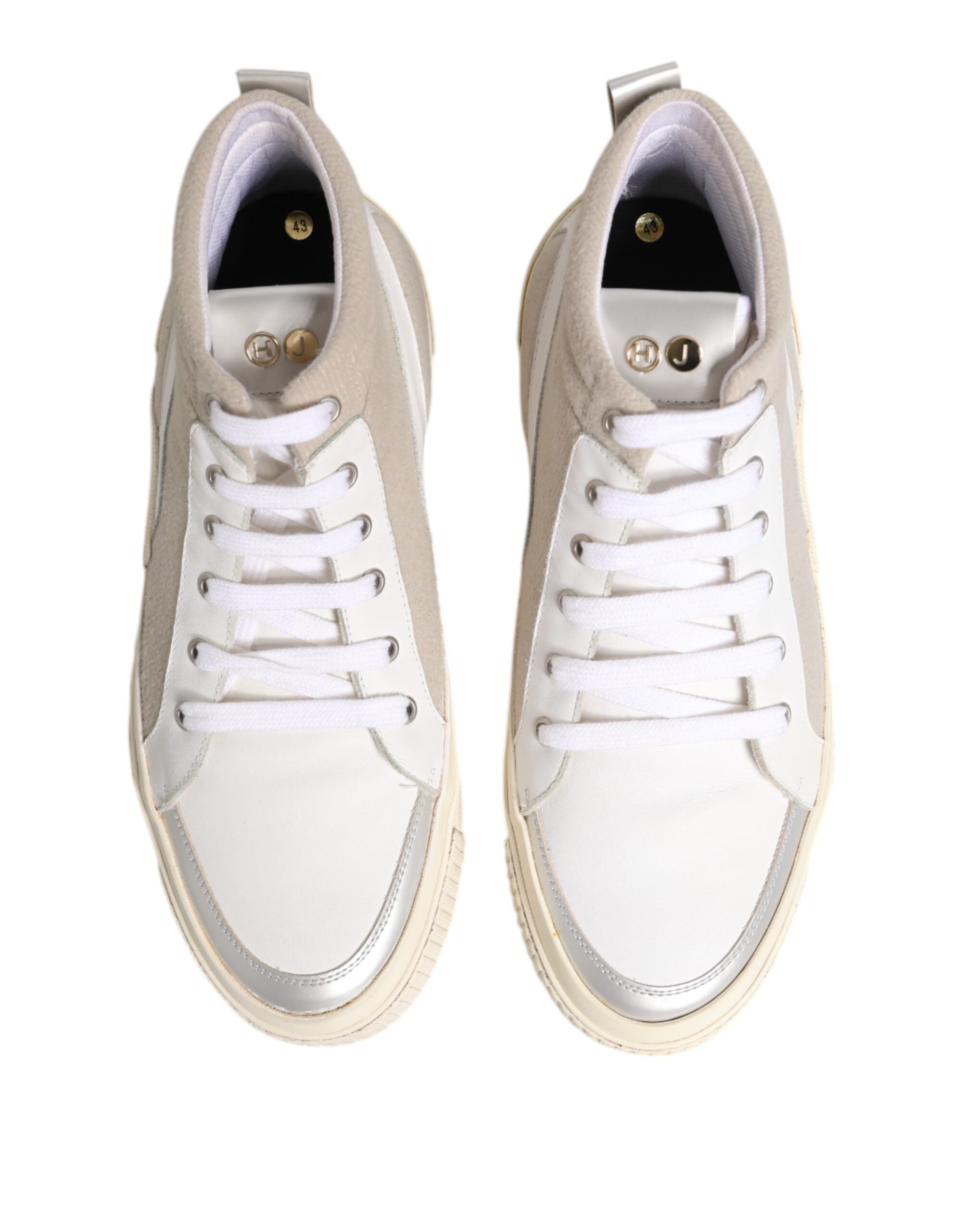 HIDE & JACK White Beige Lace Up Mid Top Casual Sneakers Shoes