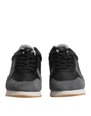 Trussardi Black Gray Lace Up Low Top Casual Sneakers Shoes
