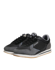Trussardi Black Gray Lace Up Low Top Casual Sneakers Shoes