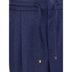 Brunello Cucinelli Blue Fleece Wool Casual Pants