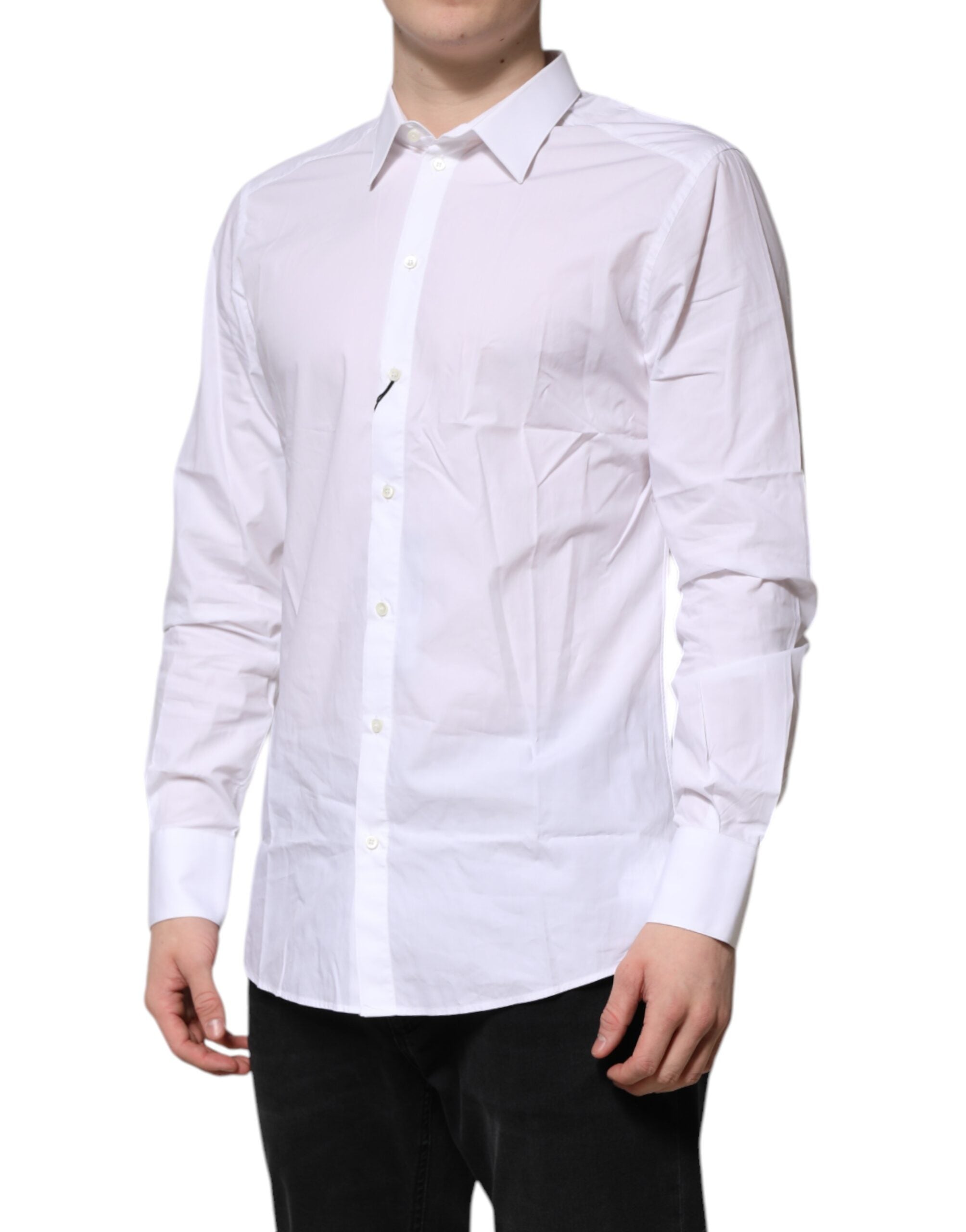Dolce & Gabbana White Cotton GOLD Long Sleeves Dress Shirt