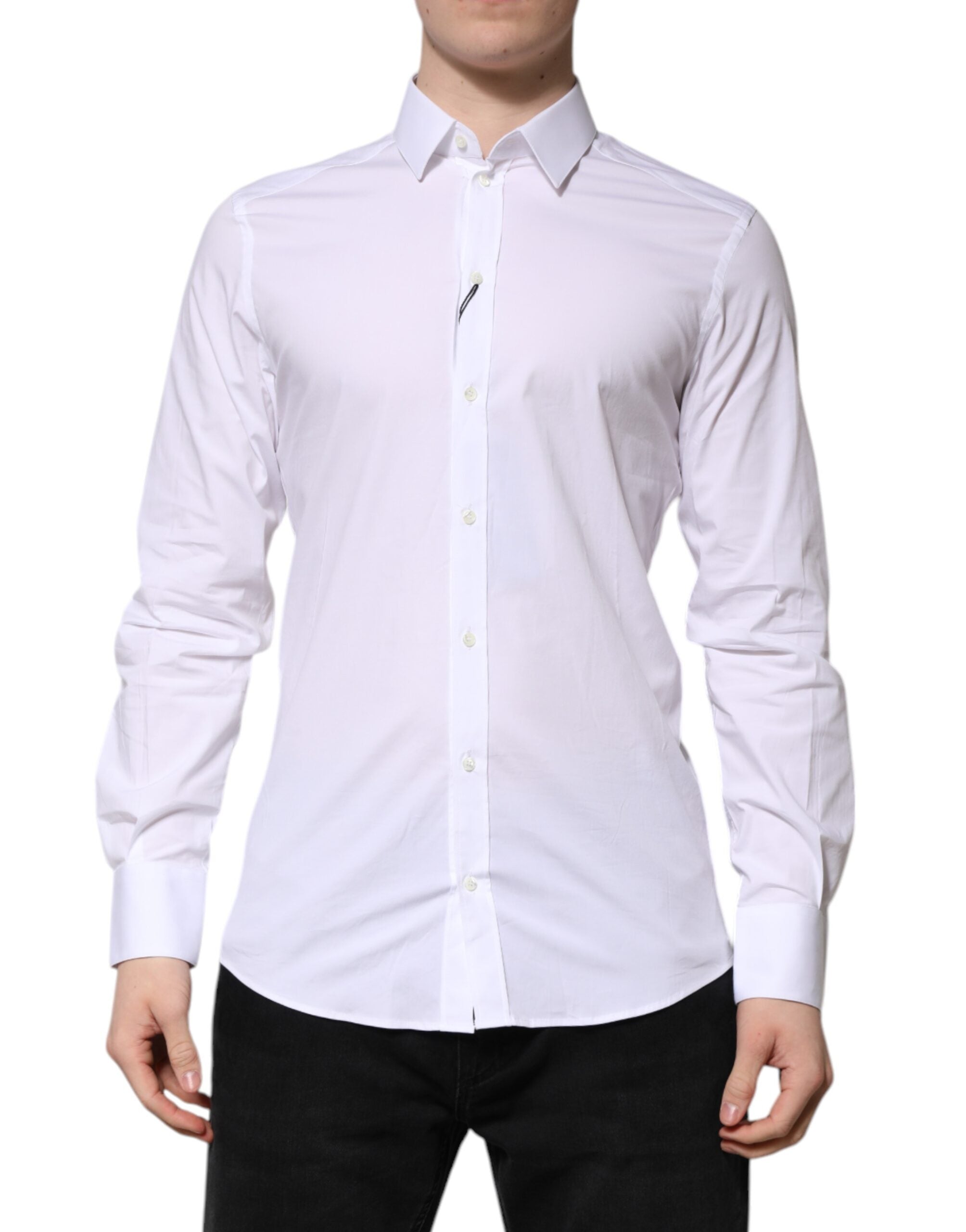 Dolce & Gabbana White Cotton GOLD Long Sleeve Men Dress Shirt