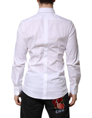 Dolce & Gabbana White Cotton GOLD Long Sleeve Men Dress Shirt