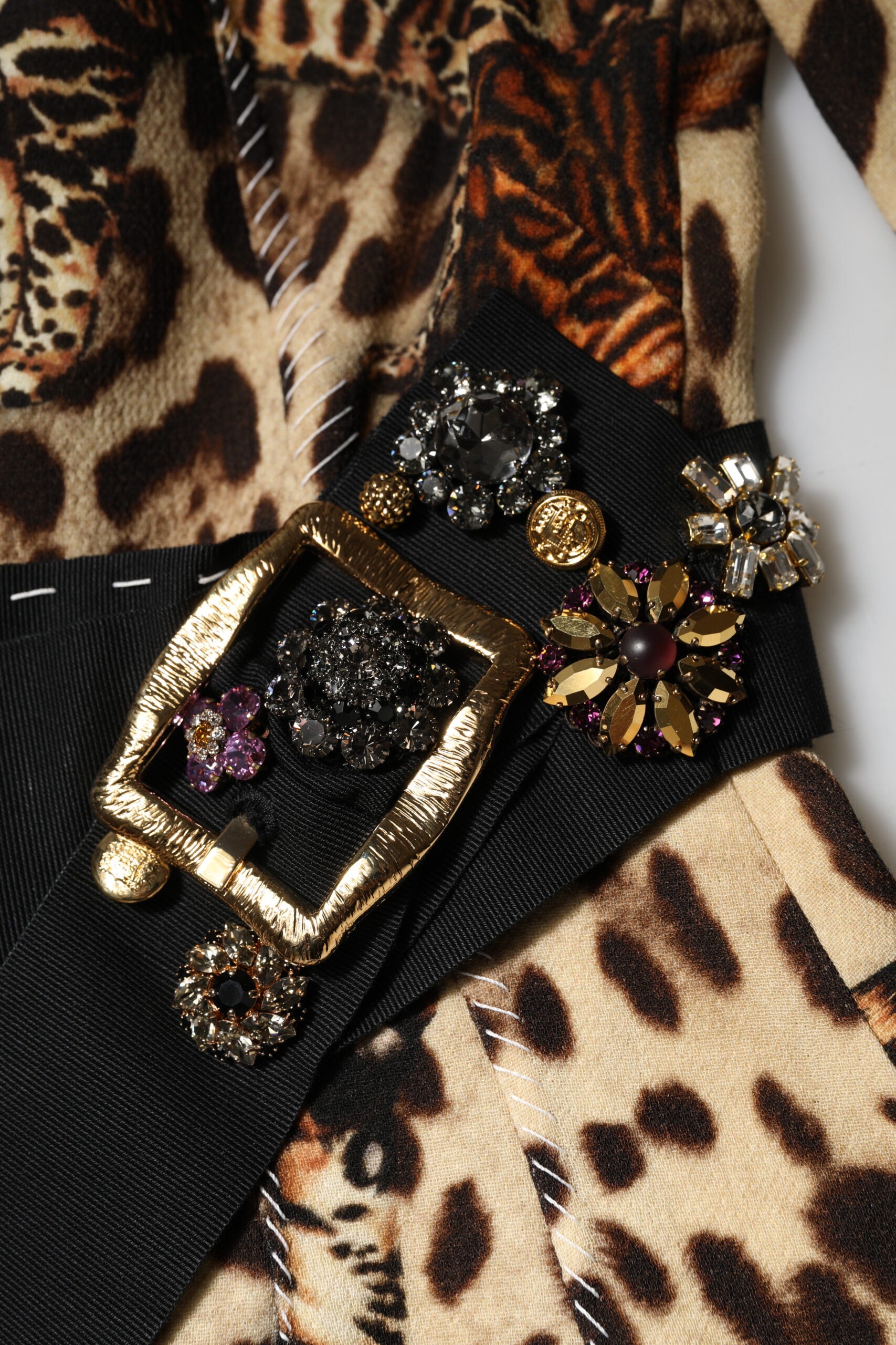 Dolce & Gabbana Brown Leopard Print Belted A-line Midi Dress