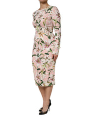 Dolce & Gabbana Pink Lily Viscose Sheath Stretch Midi Dress