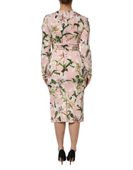 Dolce & Gabbana Pink Lily Viscose Sheath Stretch Midi Dress