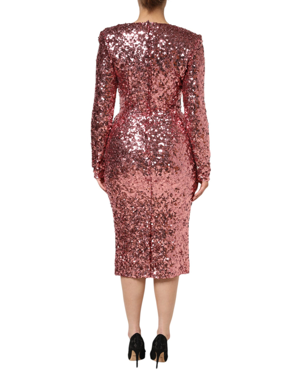 Rosa paljett statement nylon midikjole med v-hals