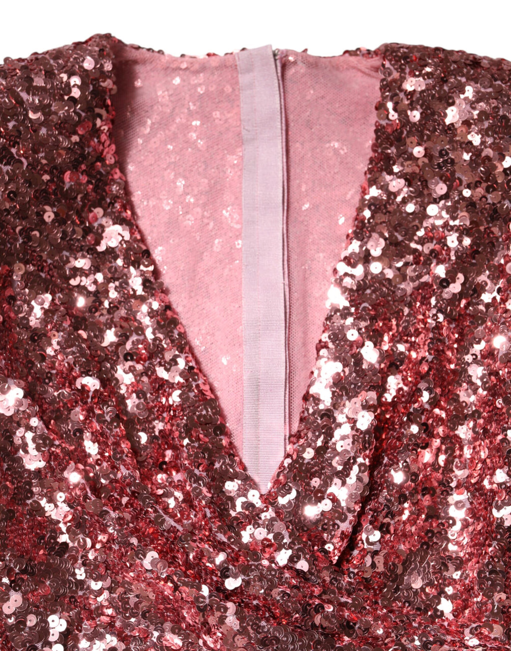 Rosa paljett statement nylon midikjole med v-hals