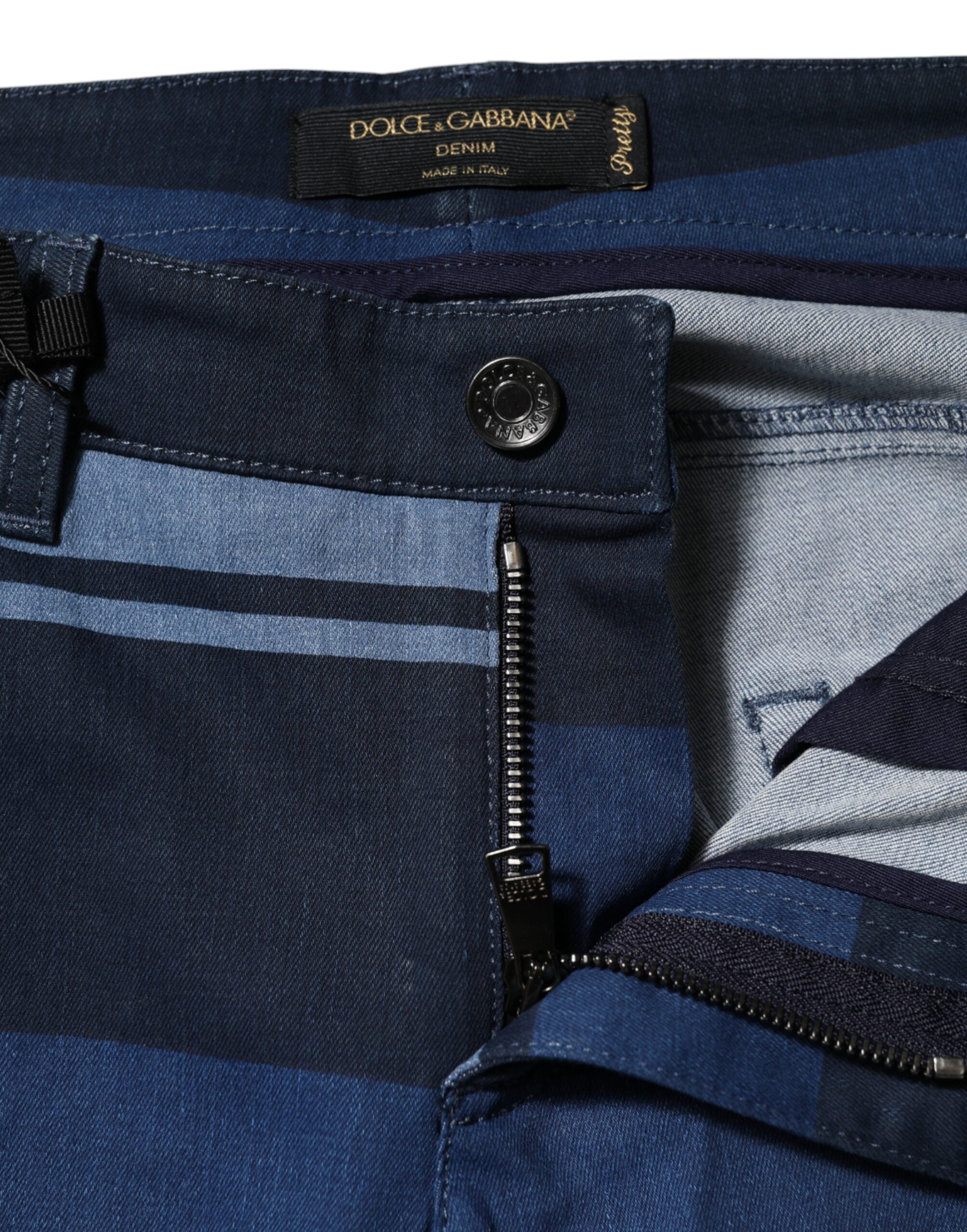 Blårandiga stretchjeans i bomull