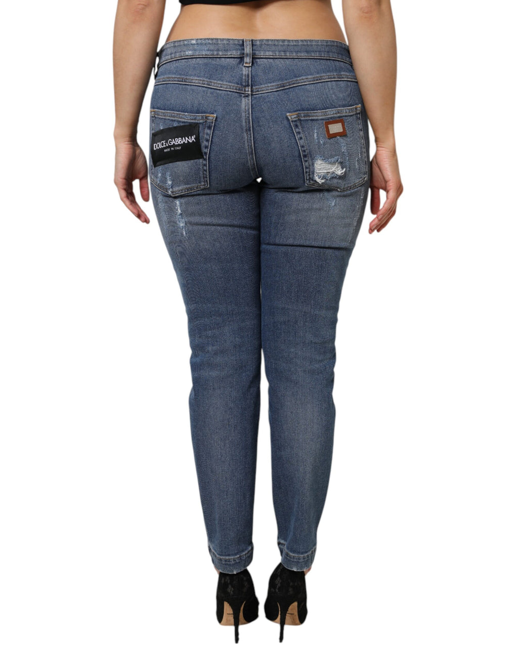 Blåa trasiga bomullsjeans med låg midja