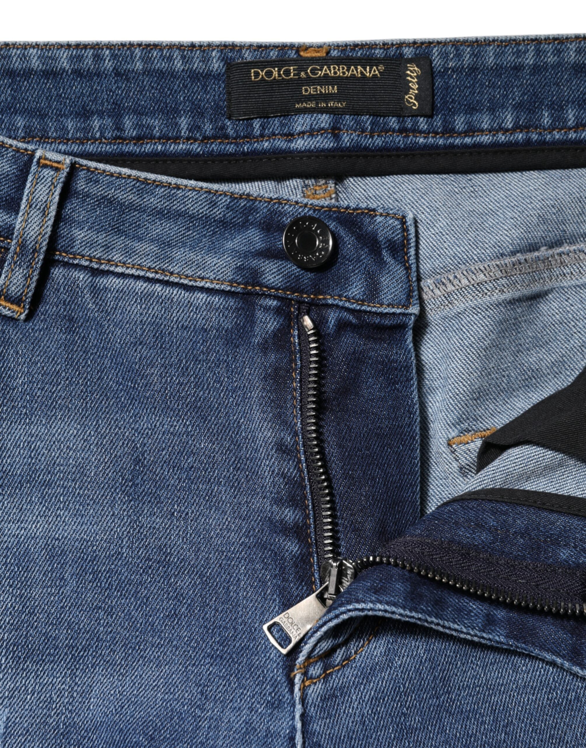 Blåa trasiga bomullsjeans med låg midja