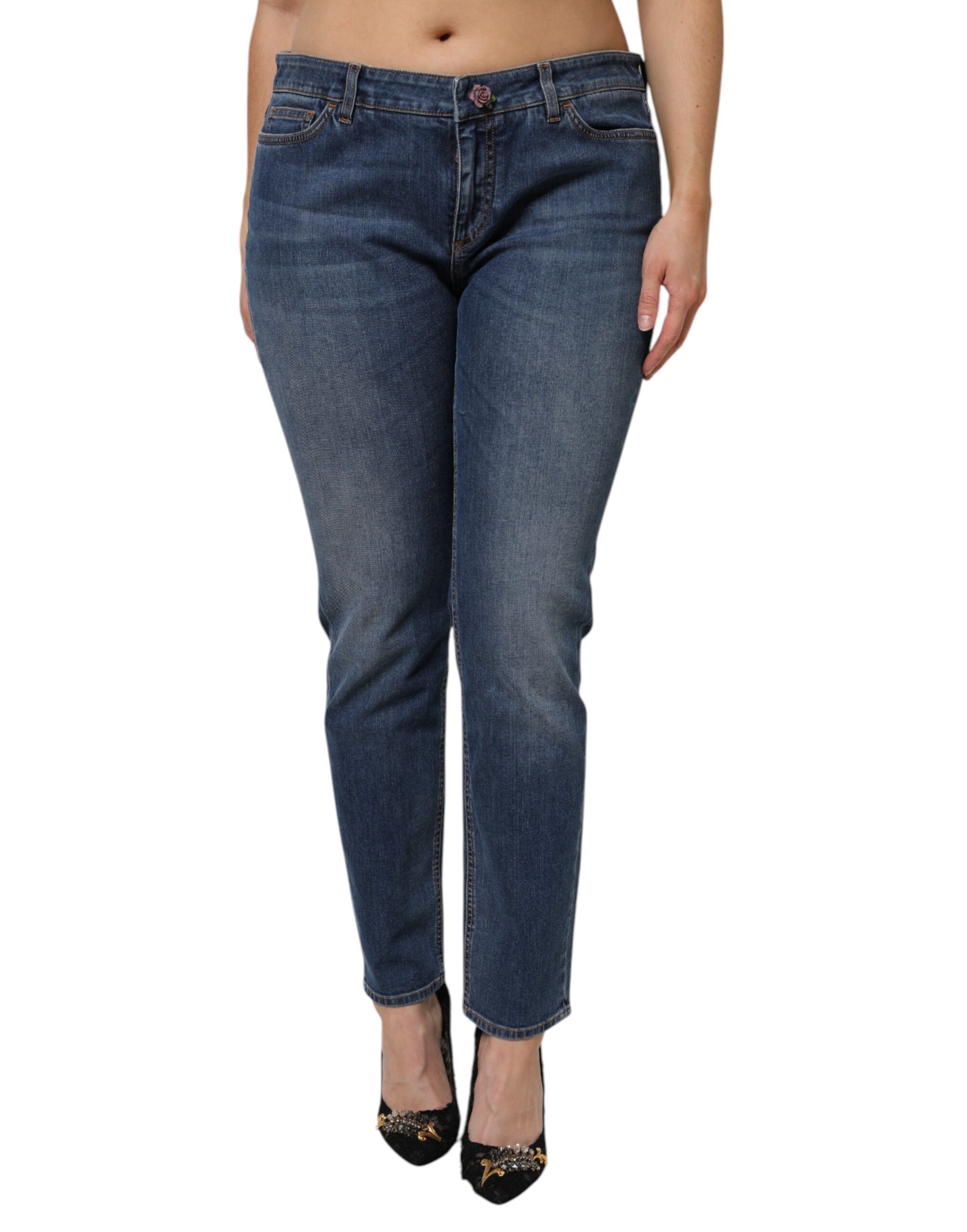 Blå skinny jeans med låg midja i bomull