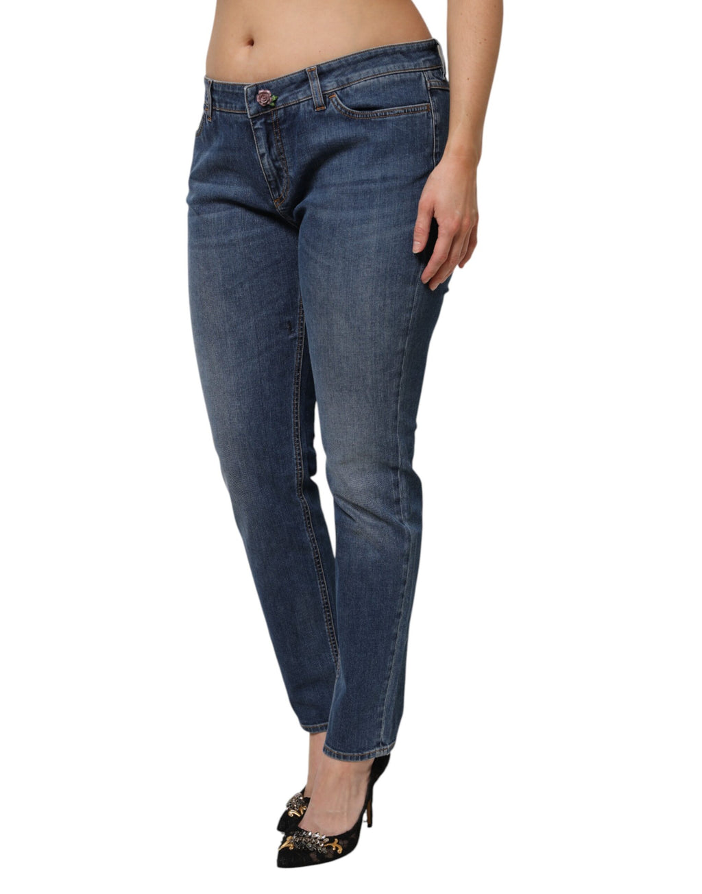Blå skinny jeans med låg midja i bomull