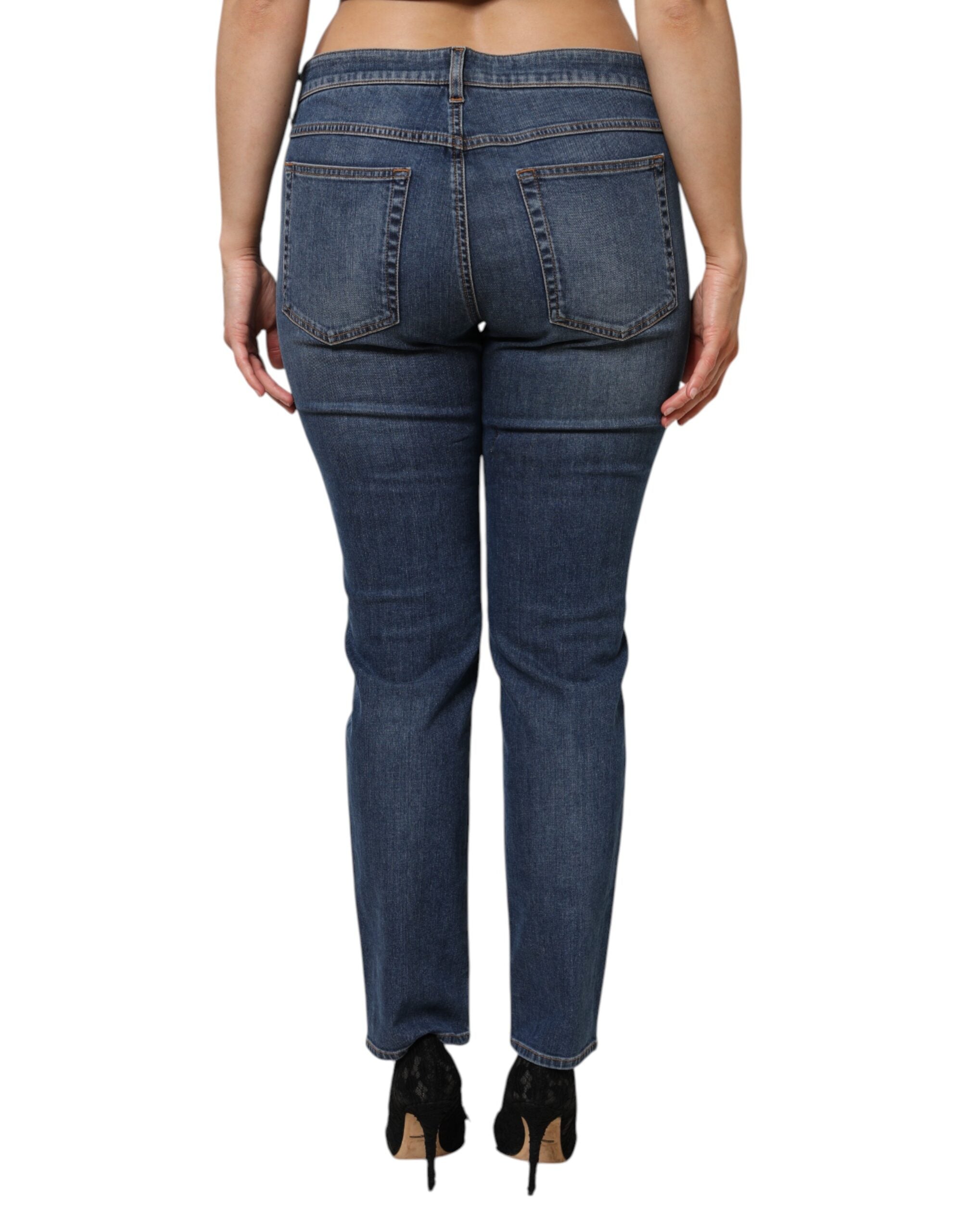 Blå skinny jeans med låg midja i bomull