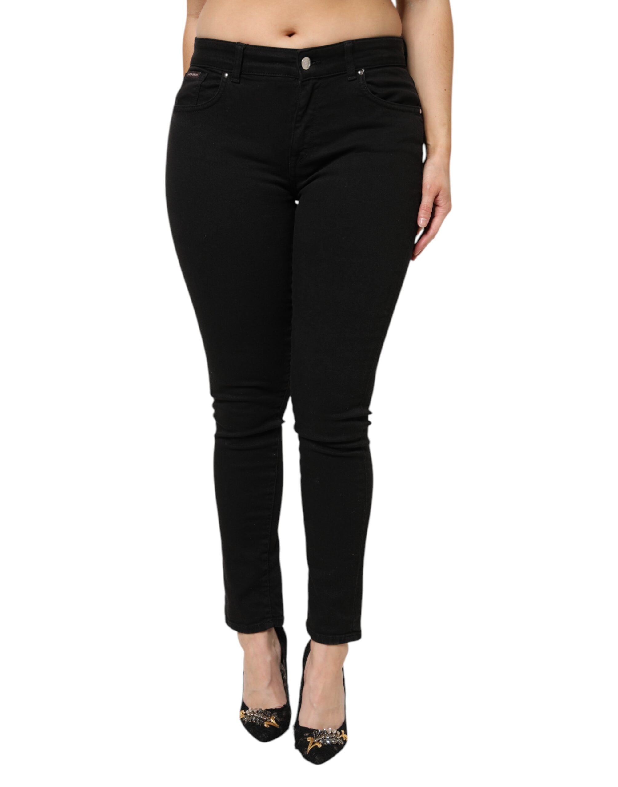 Svarta bomullsjeans med medelhög midja