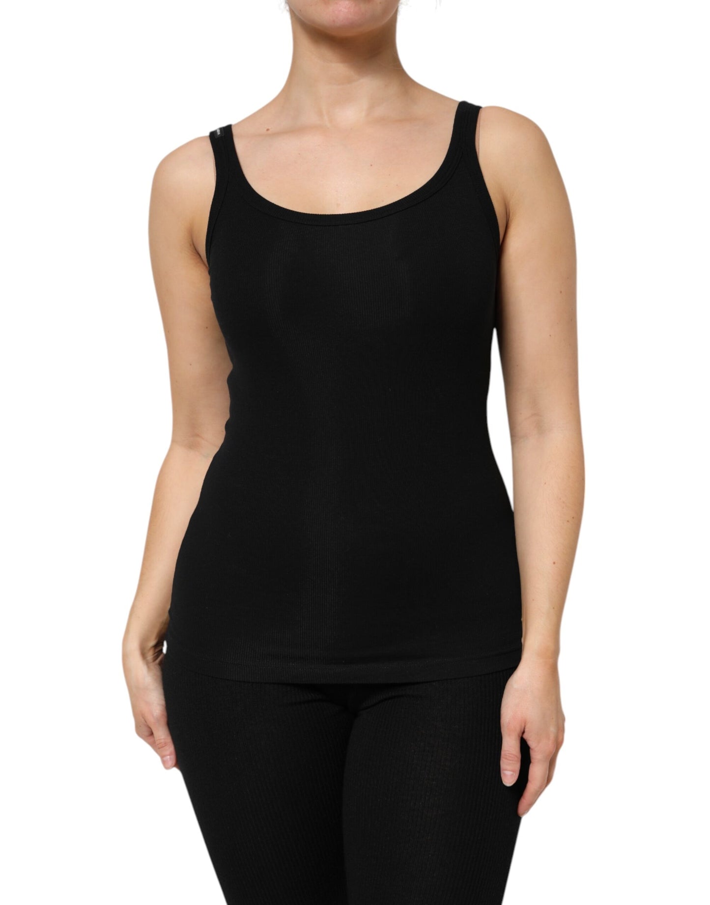 Dolce &amp; Gabbana Svart Bomulls Stretch Ärmlös Damlinne
