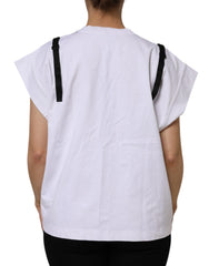 Dolce & Gabbana White Lace Cotton V-Neck Short Sleeves Top