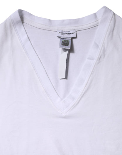 Dolce &amp; Gabbana Vit bomulls-t-shirt med korta ärmar och v-ringning