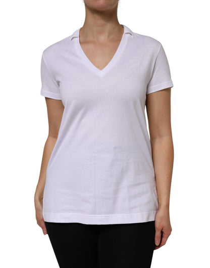 Dolce &amp; Gabbana Hvit bomulls-T-skjorte med korte ermer og V-hals