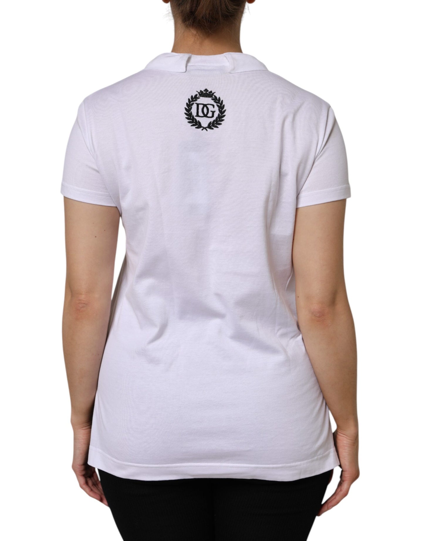 Dolce &amp; Gabbana Hvit bomulls-T-skjorte med korte ermer og V-hals