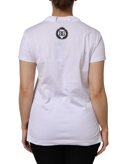 Dolce &amp; Gabbana Hvit bomulls-T-skjorte med korte ermer og V-hals