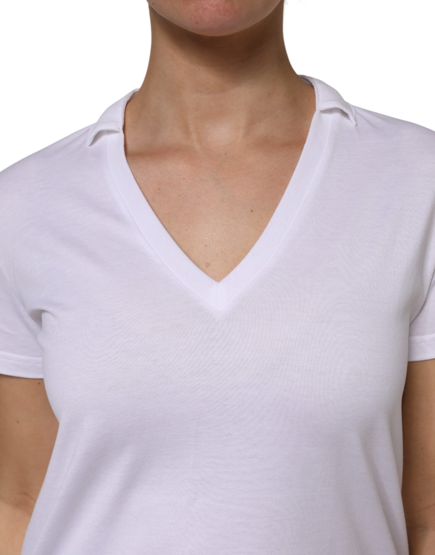 Dolce &amp; Gabbana Hvit bomulls-T-skjorte med korte ermer og V-hals