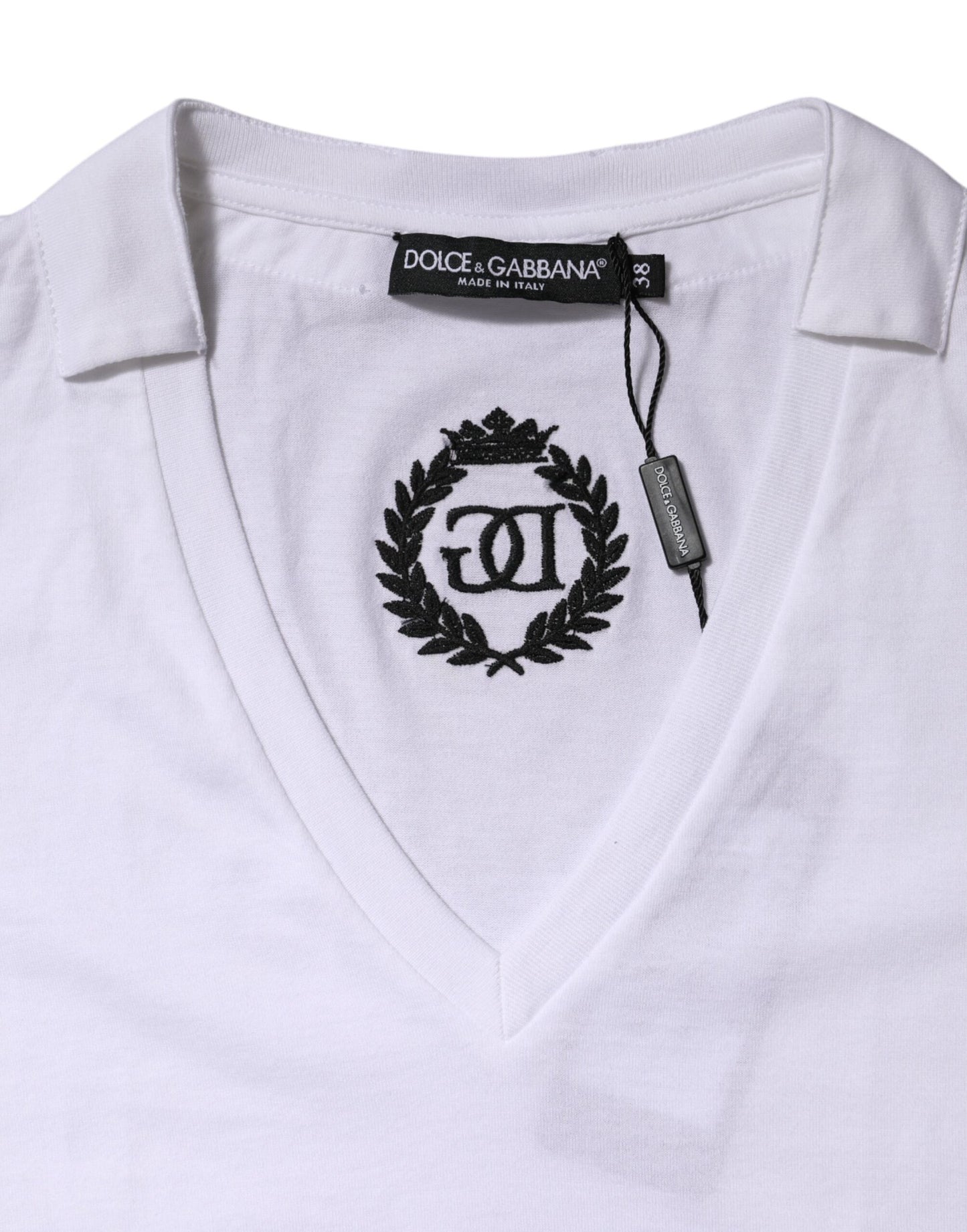 Dolce &amp; Gabbana Hvit bomulls-T-skjorte med korte ermer og V-hals