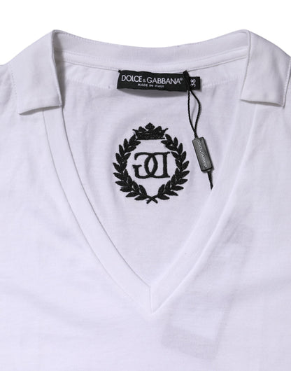 Dolce &amp; Gabbana Hvit bomulls-T-skjorte med korte ermer og V-hals