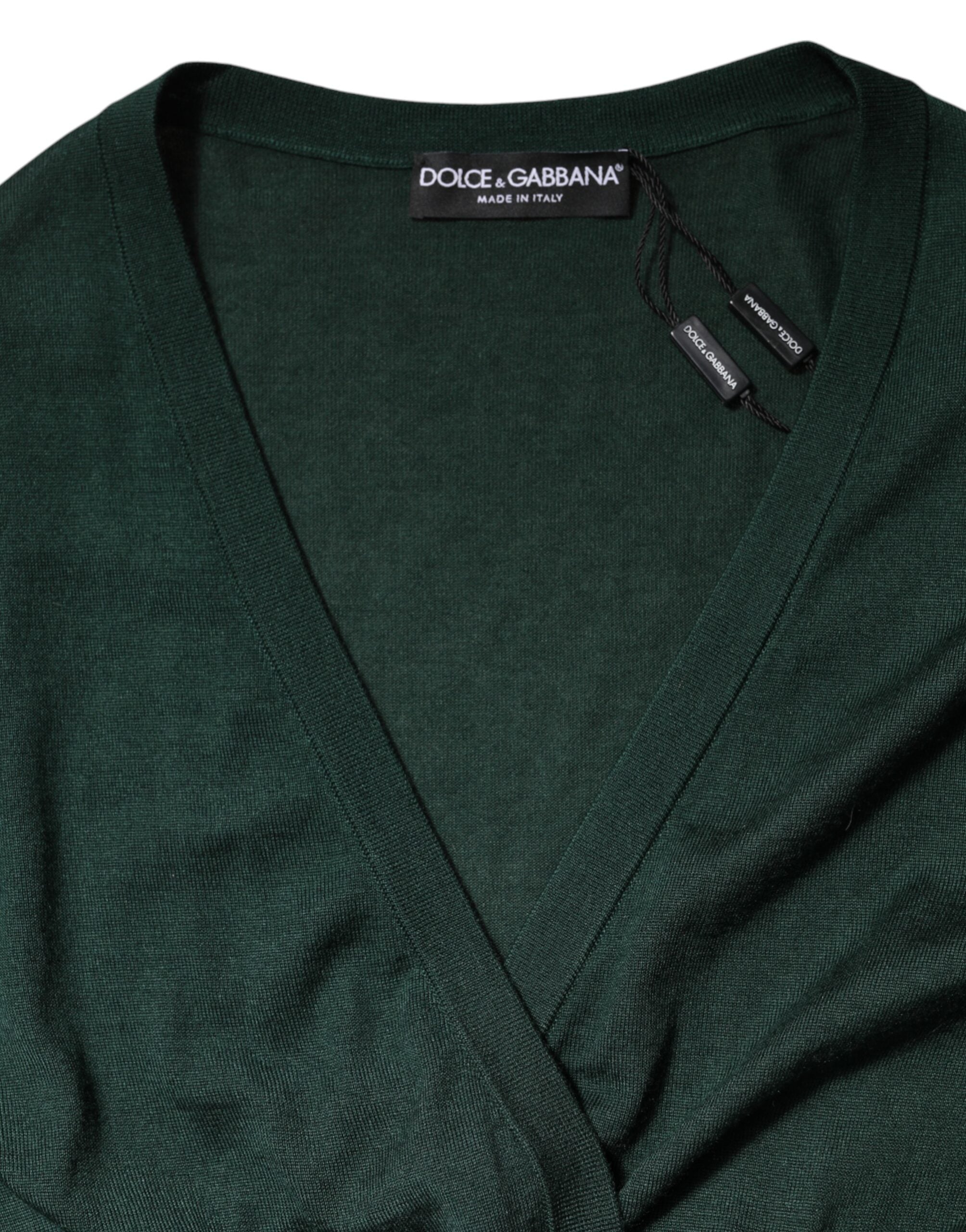 Dolce & Gabbana Dark Green Cashmere Silk Cardigan Sweater