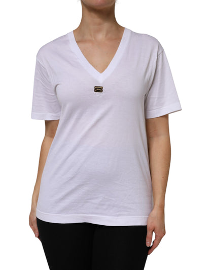 Dolce &amp; Gabbana Hvit bomulls-T-skjorte med korte ermer og V-hals