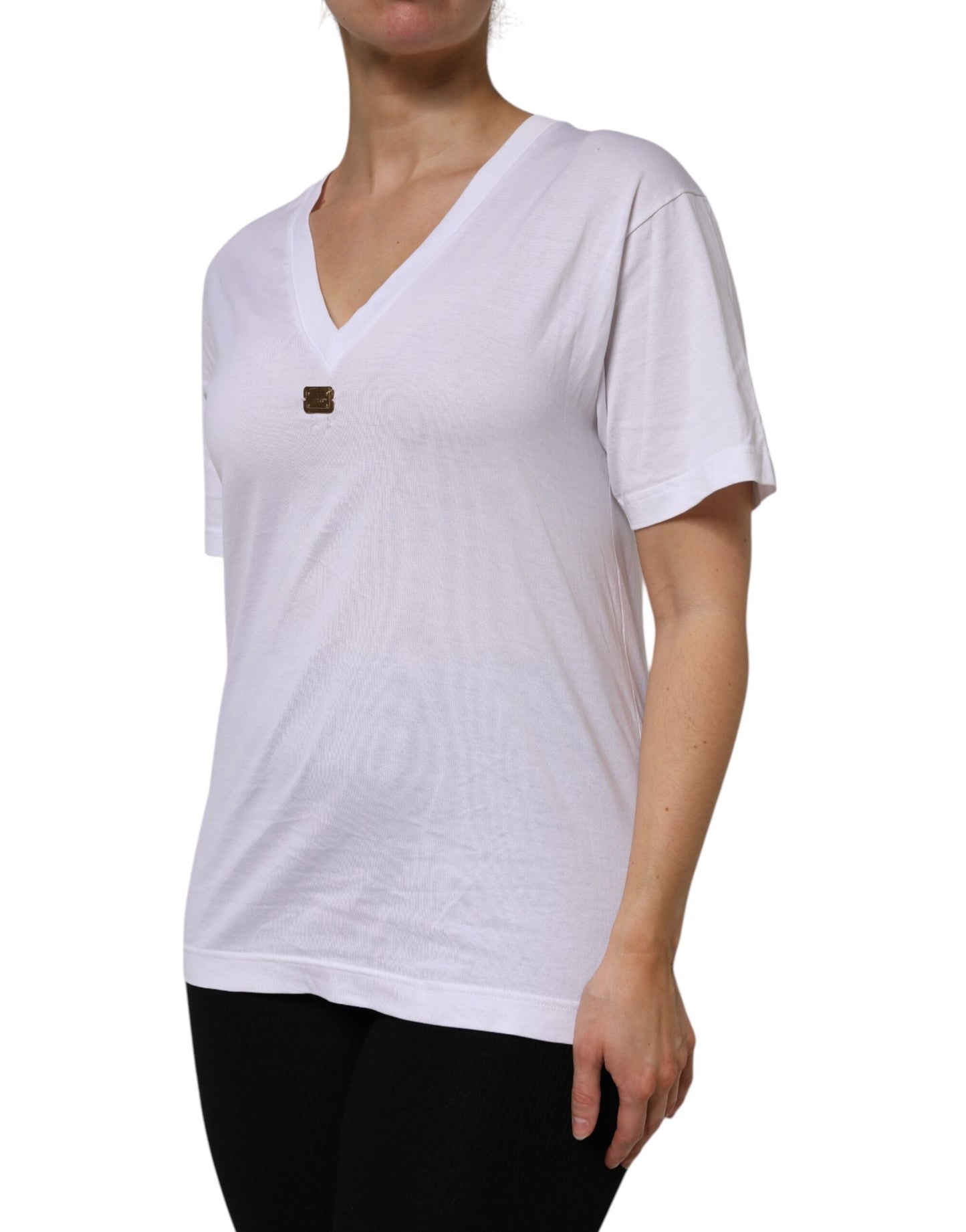 Dolce &amp; Gabbana Hvit bomulls-T-skjorte med korte ermer og V-hals