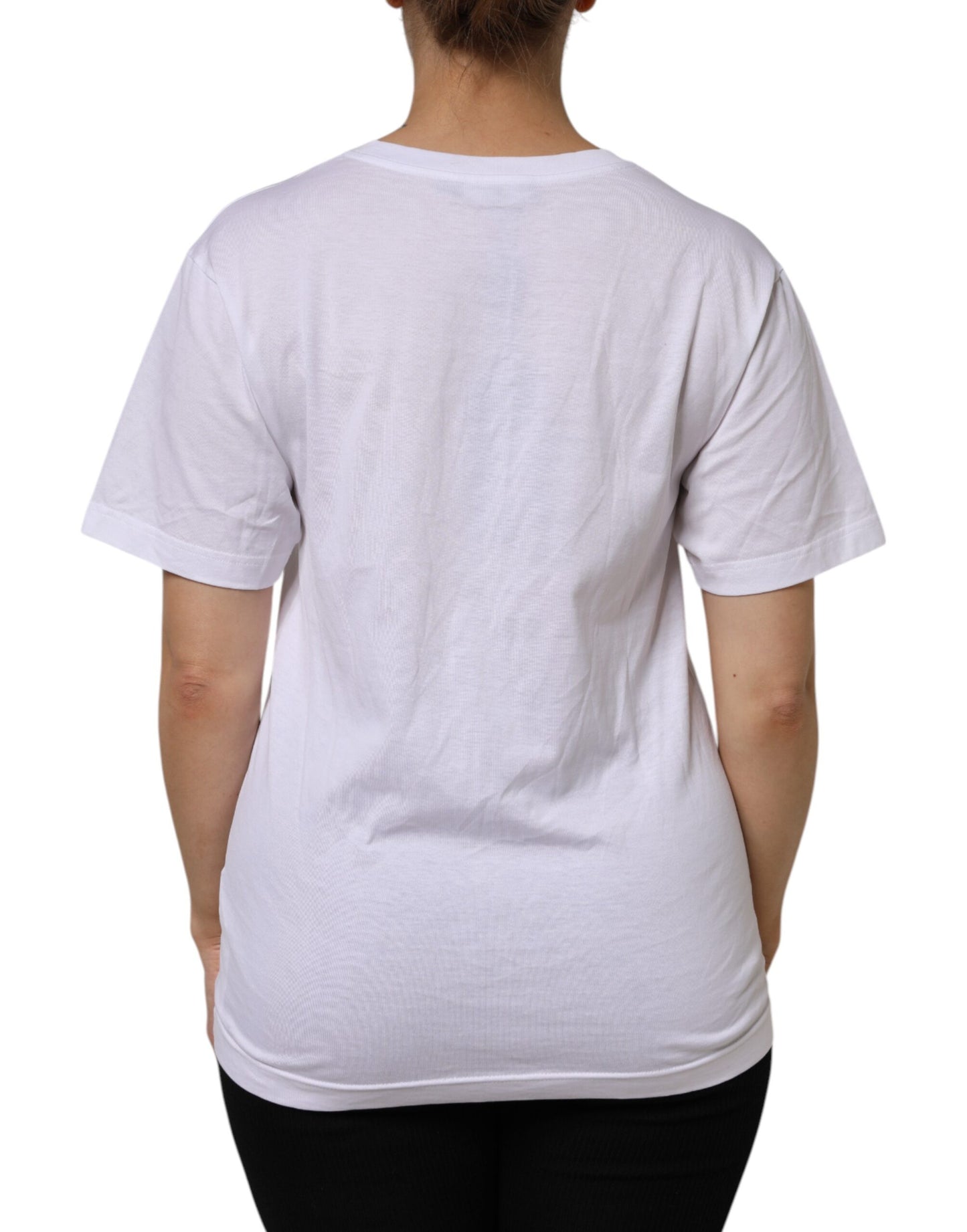 Dolce &amp; Gabbana Hvit bomulls-T-skjorte med korte ermer og V-hals